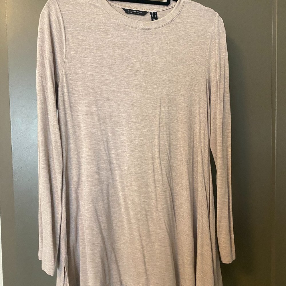 H by Halston Tunic Long-sleeve T-shirts (Oatmeal and Black)